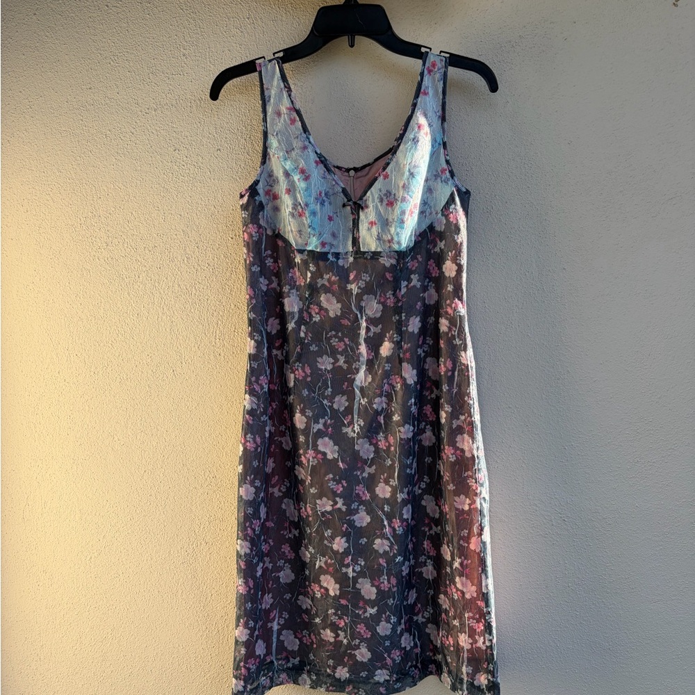 Anna Sui Blue and Black Floral Chemise size 2 - Picture 2 of 13